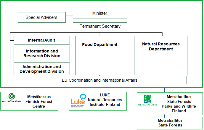 Organization chart of the forest governance in Finland.